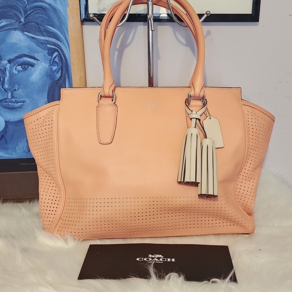 Coach Handbags - COPY - Coach Perforated Carryall Candace Pink/Peach
